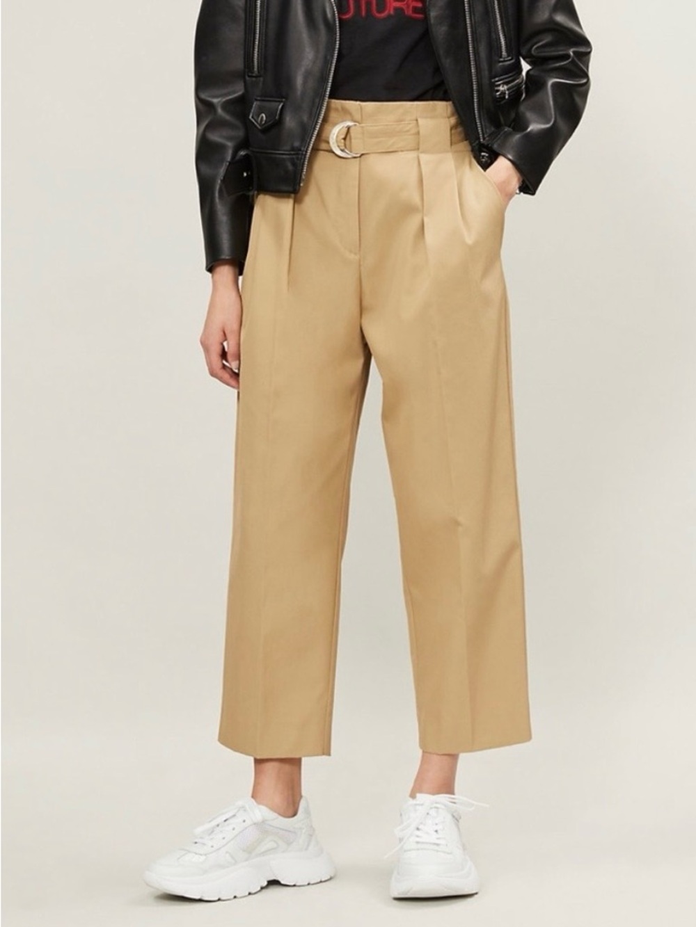 Sandro Arthis High Rise Cotton Trouser Beige EU 36 - Picture 2 of 12